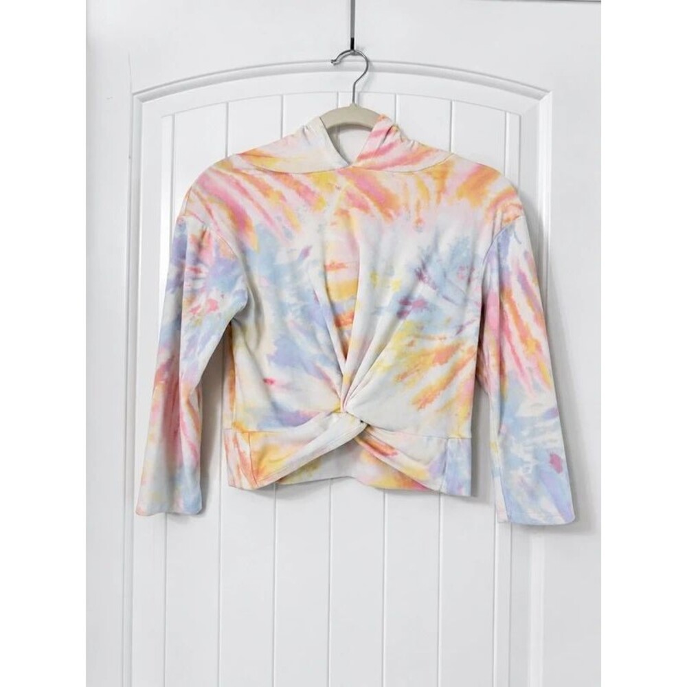 Love Squared Girls Size 10 Pastel Tie Dye Hoodie Twist Front Long Sleeve Top